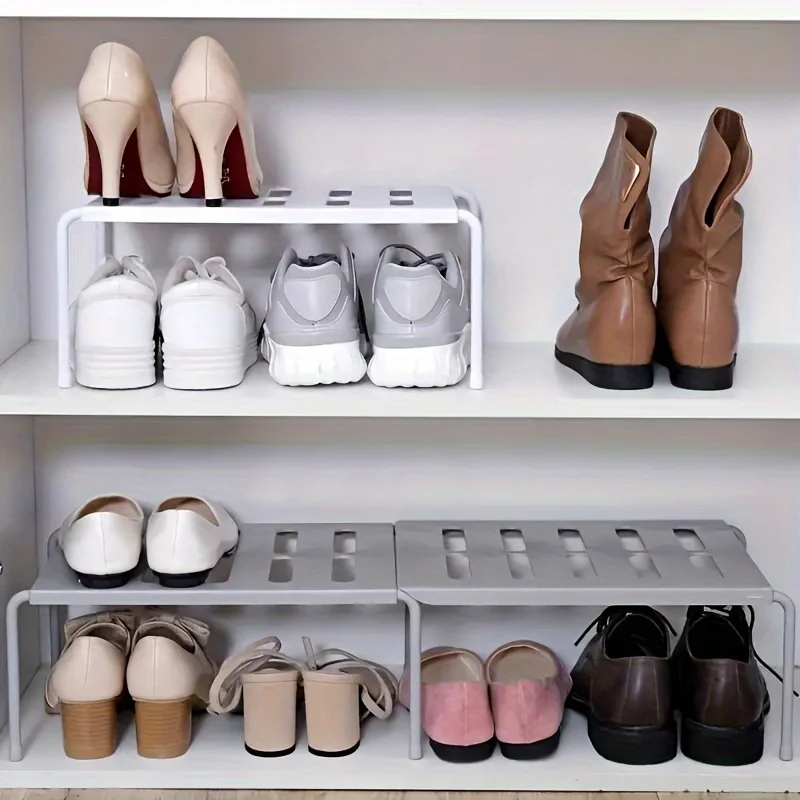 White Sneaker Care Kit - Adjustable Plastic Shoe Rack Multi-Tier Storage